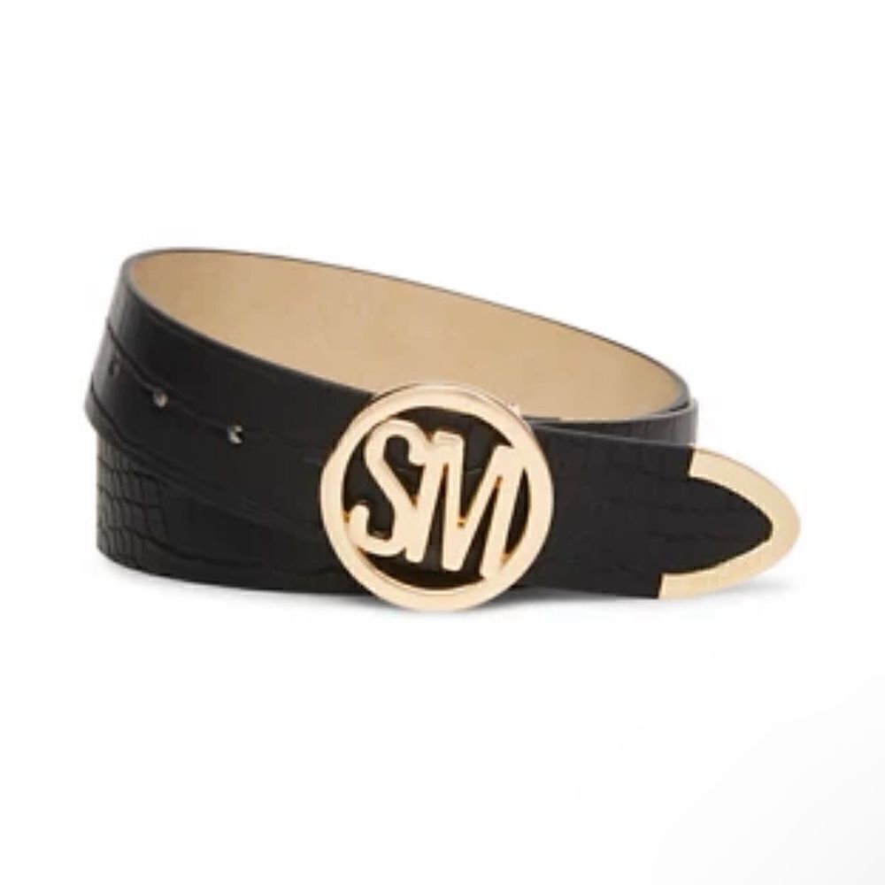 MWOT Logo Buckle in Matte Croco with Logo Engraved Tip Edge Beltβblack Lβ